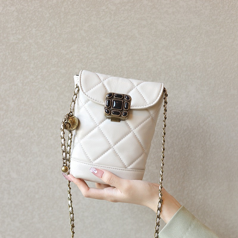 Quilted Leather Mini Bag with Gold Chain Elegance