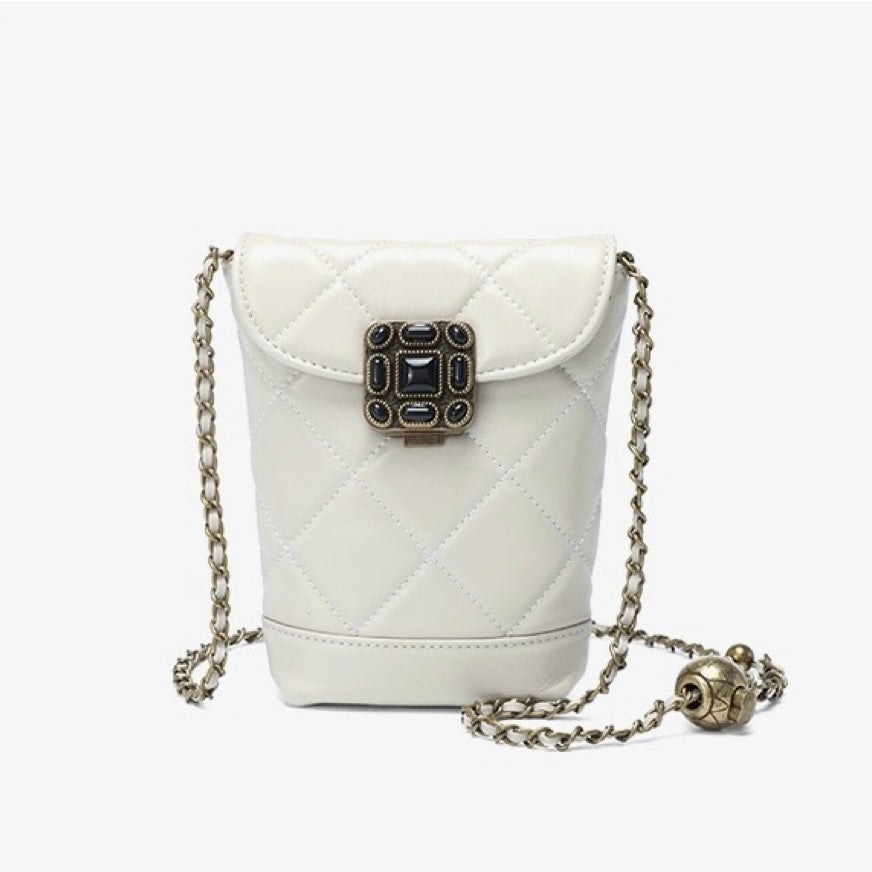 Quilted Leather Mini Bag with Gold Chain Elegance