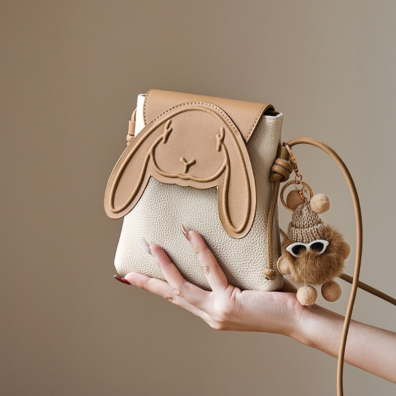 Rabbit-Inspired Genuine Leather Mini Crossbody Phone Bag