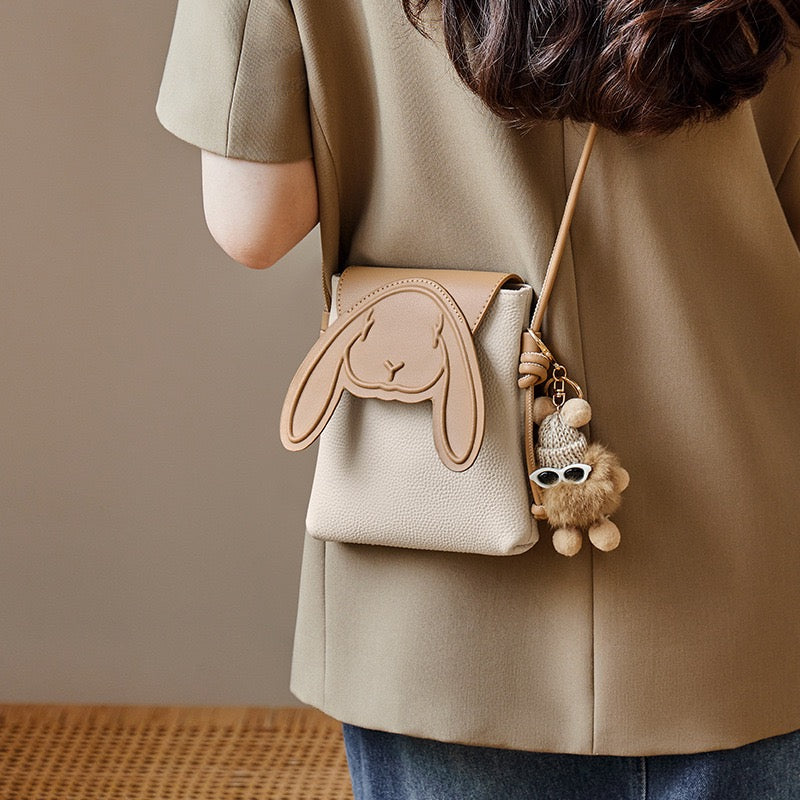 Rabbit-Inspired Genuine Leather Mini Crossbody Phone Bag