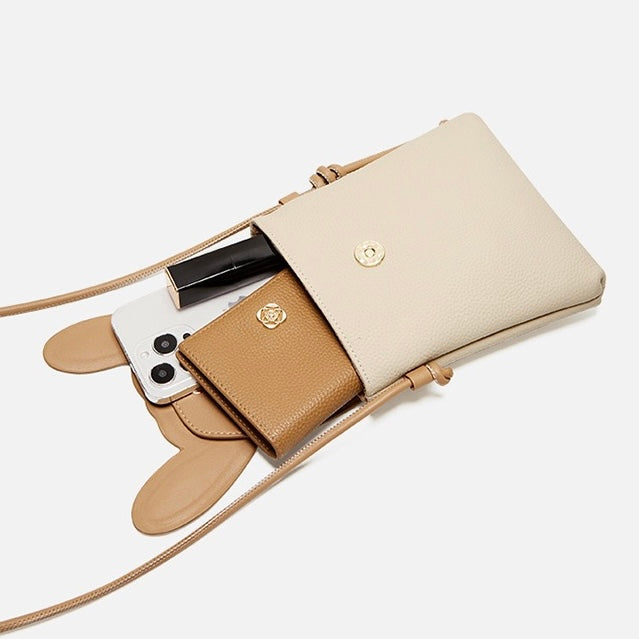 Rabbit-Inspired Genuine Leather Mini Crossbody Phone Bag