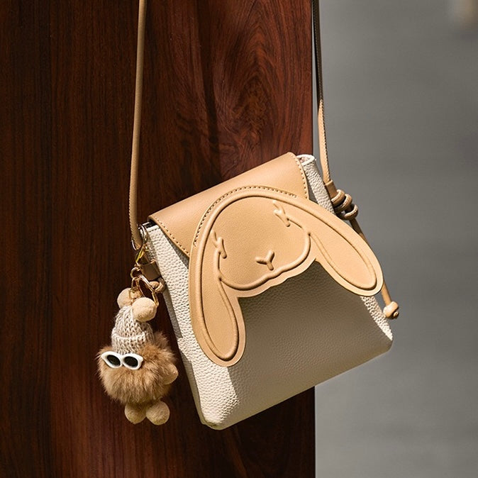 Rabbit-Inspired Genuine Leather Mini Crossbody Phone Bag