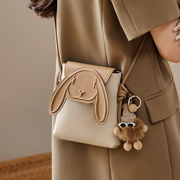 Rabbit-Inspired Genuine Leather Mini Crossbody Phone Bag