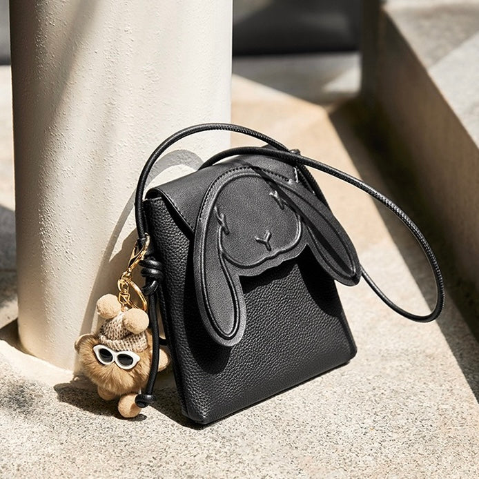Rabbit-Inspired Genuine Leather Mini Crossbody Phone Bag