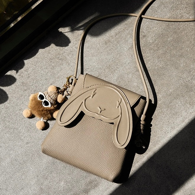 Rabbit-Inspired Genuine Leather Mini Crossbody Phone Bag