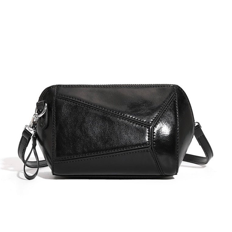 Vintage Genuine Leather Geometric Patchwork Crossbody Bag