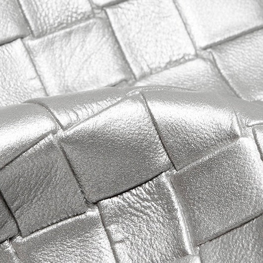 Pearl Button Genuine Leather Woven Crossbody Phone Bag