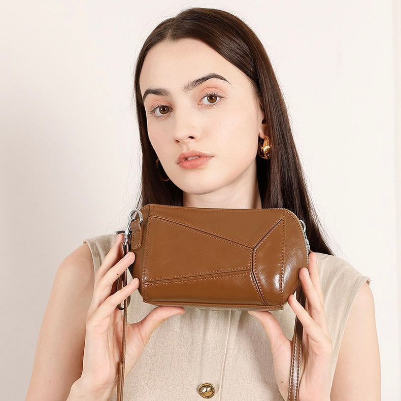 Vintage Genuine Leather Geometric Patchwork Crossbody Bag