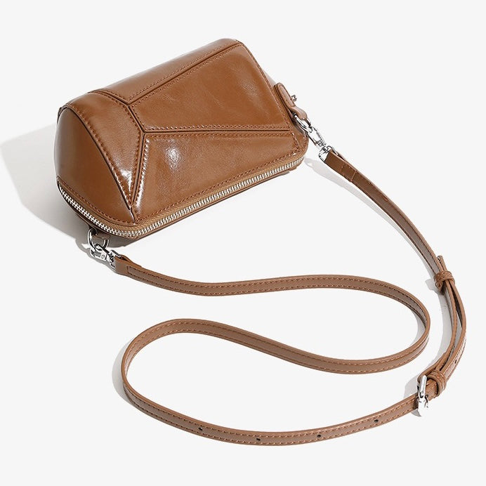 Vintage Genuine Leather Geometric Patchwork Crossbody Bag