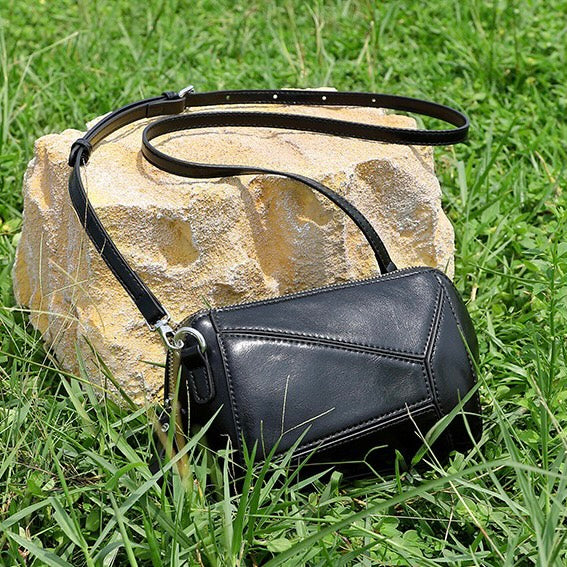 Vintage Genuine Leather Geometric Patchwork Crossbody Bag