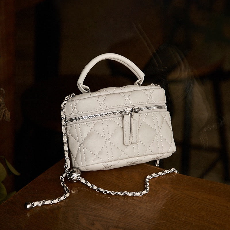 Elegant Genuine Leather Mini Bucket Bag with Gold Chain Strap