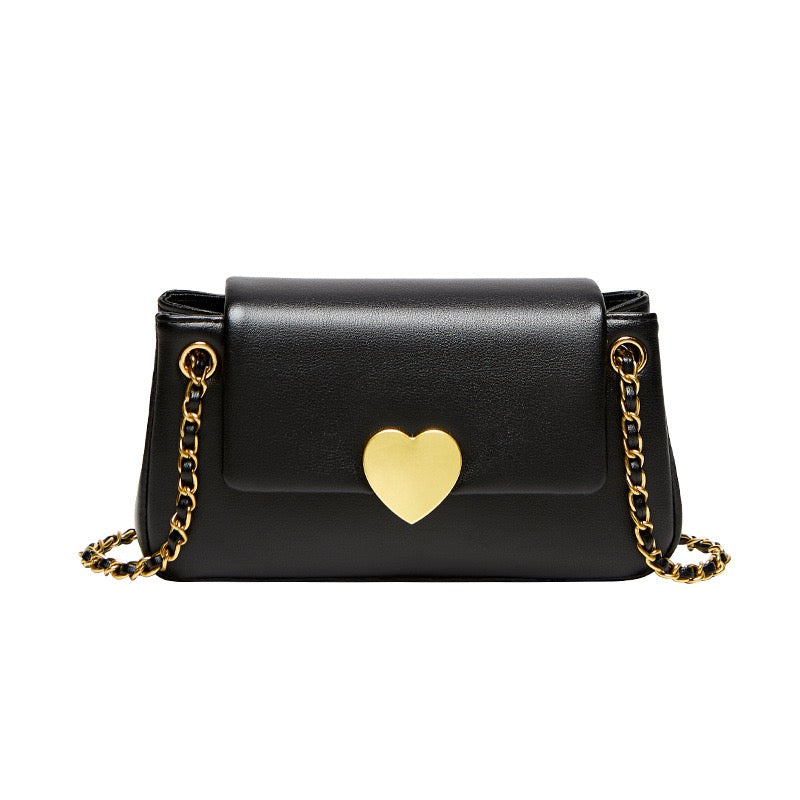 Elegant Genuine Leather Heart-Buckle Shoulder Bag