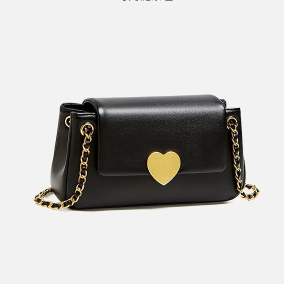 Elegant Genuine Leather Heart-Buckle Shoulder Bag