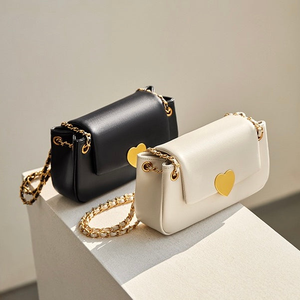 Elegant Genuine Leather Heart-Buckle Shoulder Bag