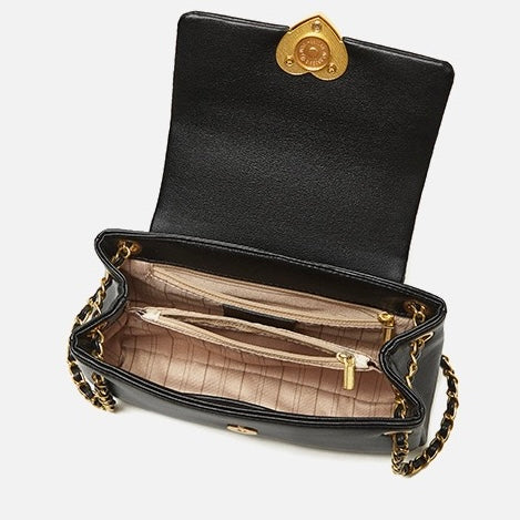 Elegant Genuine Leather Heart-Buckle Shoulder Bag