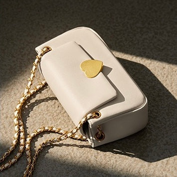 Elegant Genuine Leather Heart-Buckle Shoulder Bag