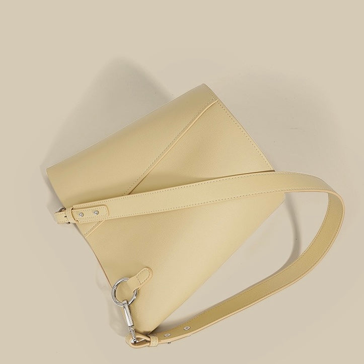 Elegant Women's Genuine Leather Bucket Bag with Adjustable Strap