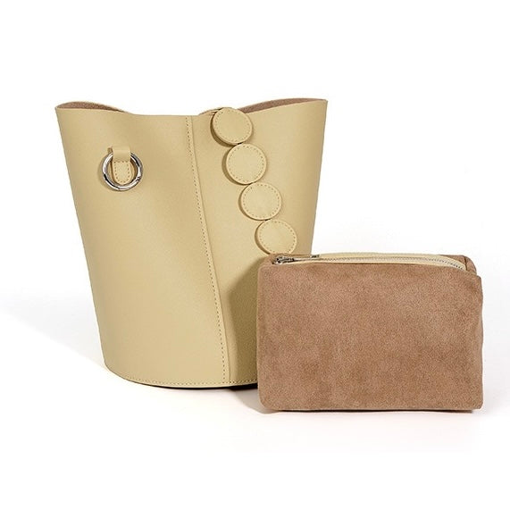Elegant Women's Genuine Leather Bucket Bag with Adjustable Strap