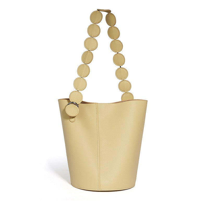 Elegant Women's Genuine Leather Bucket Bag with Adjustable Strap