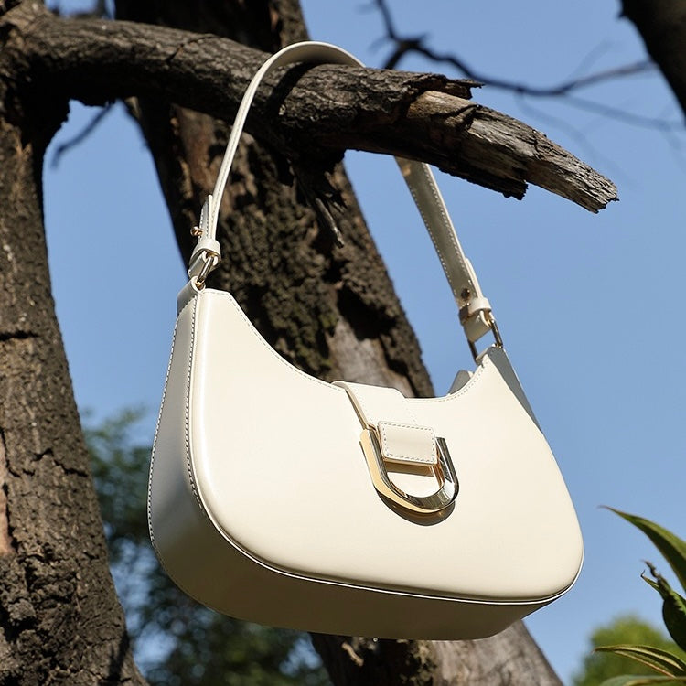 Soft Top-Grain Leather Minimalist Baguette Shoulder Bag