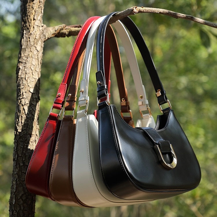 Soft Top-Grain Leather Minimalist Baguette Shoulder Bag