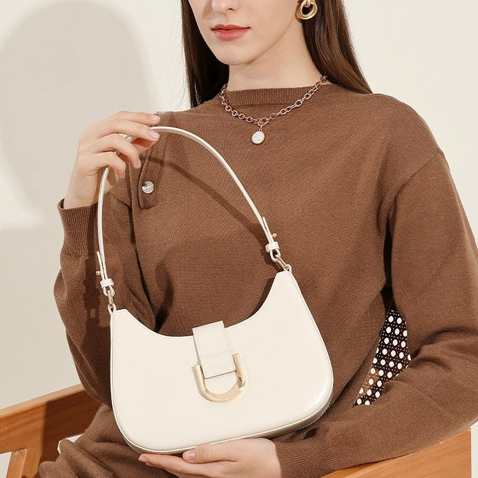 Soft Top-Grain Leather Minimalist Baguette Shoulder Bag