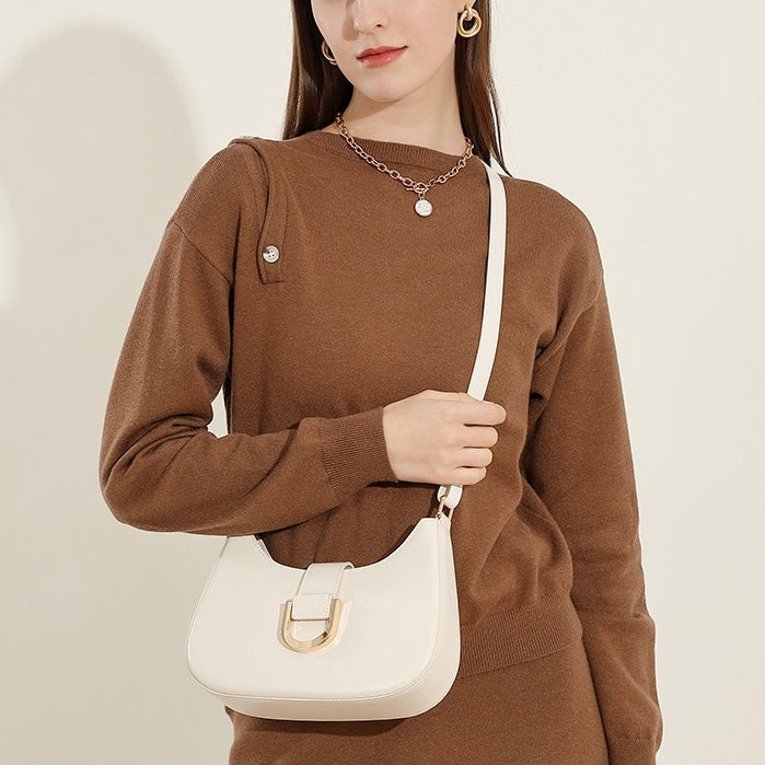 Soft Top-Grain Leather Minimalist Baguette Shoulder Bag