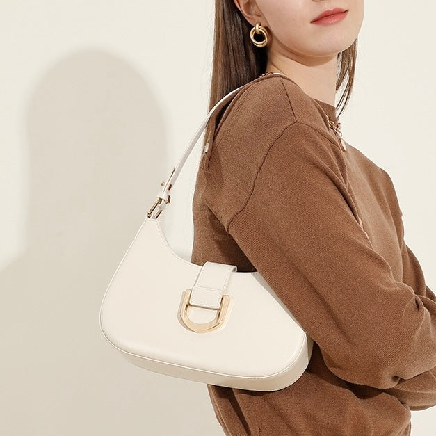 Soft Top-Grain Leather Minimalist Baguette Shoulder Bag