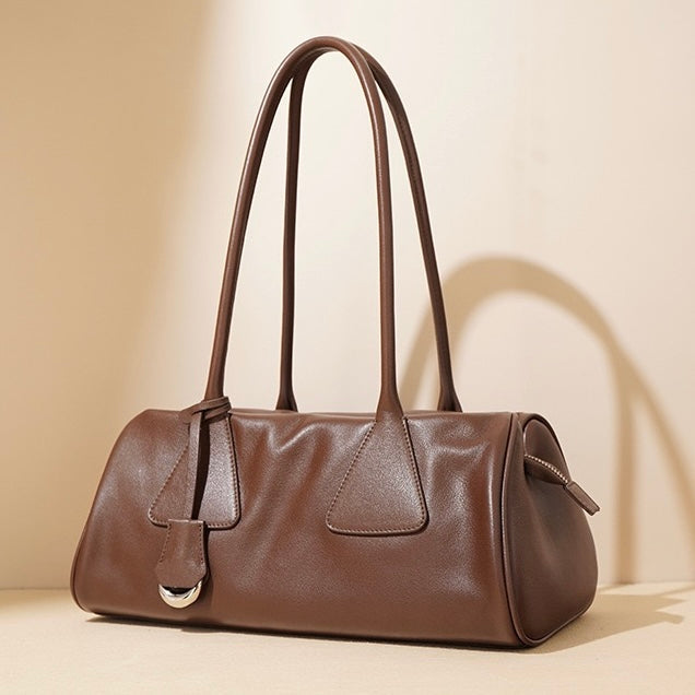 Elegant Vintage Leather Triangle Barrel Shoulder Bag - 2025 Edition