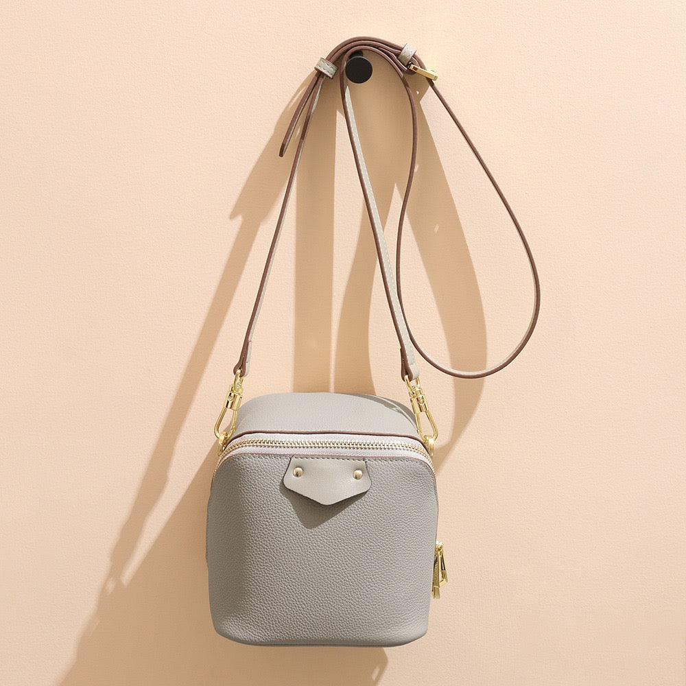Women's Luxe Genuine Leather Square Elephant Bucket Bag