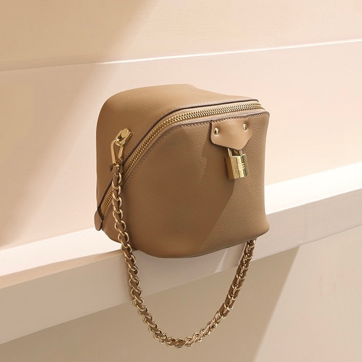 Women's Luxe Genuine Leather Square Elephant Bucket Bag