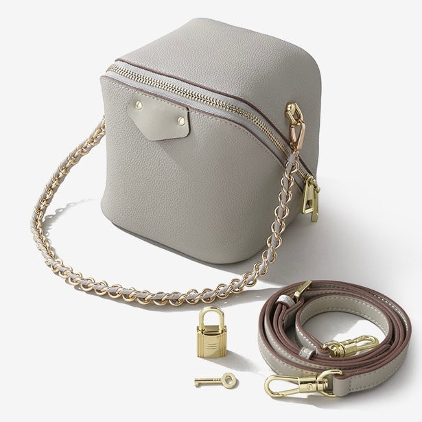 Women's Luxe Genuine Leather Square Elephant Bucket Bag