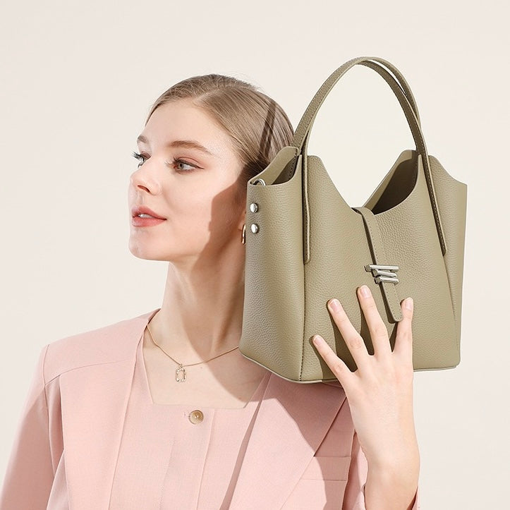 Elegant Genuine Leather Minimalist Commuter Crossbody Bag