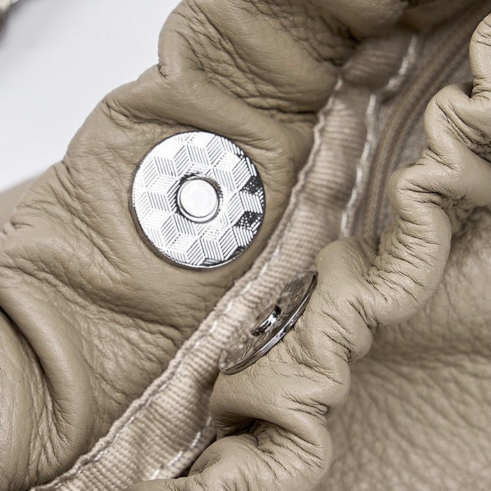 Luxury Cloud Pleated Genuine Leather Shoulder Bag with Golden Ball Chain