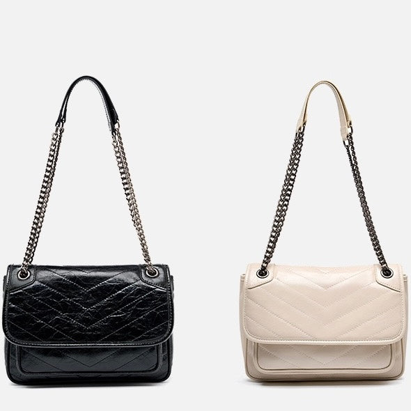 Chic Genuine Leather Chain Detail Large Capacity Messenger Bag