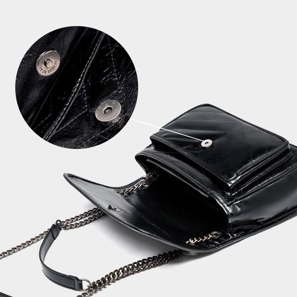 Chic Genuine Leather Chain Detail Large Capacity Messenger Bag