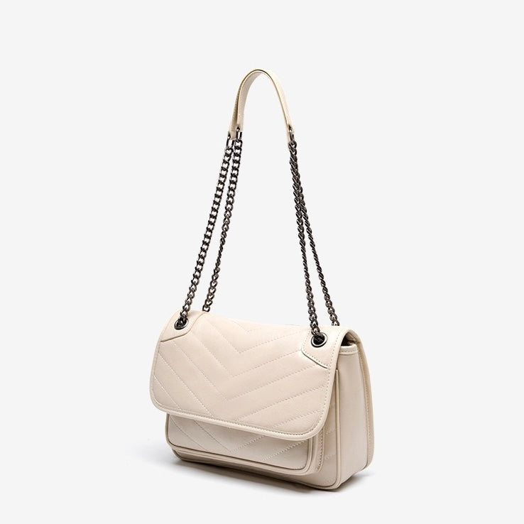 Chic Genuine Leather Chain Detail Large Capacity Messenger Bag