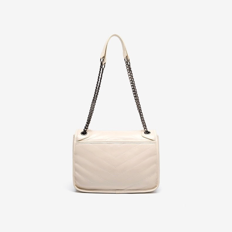 Chic Genuine Leather Chain Detail Large Capacity Messenger Bag