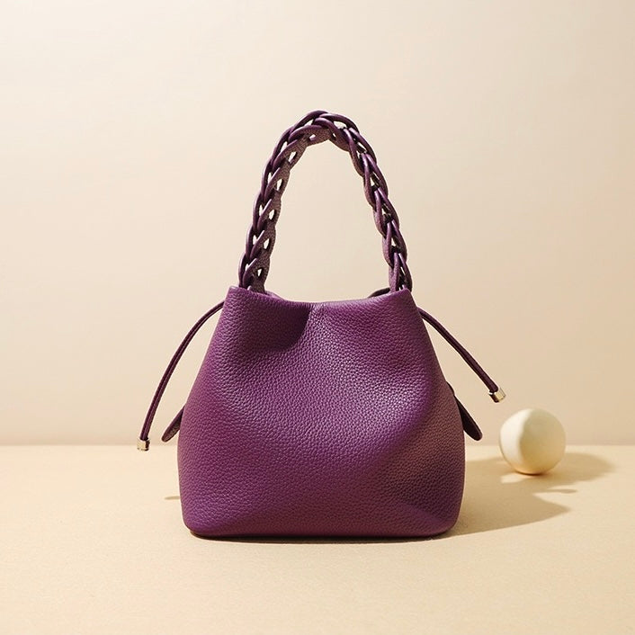 Genuine Leather Luxe Commuting Bucket Bag - Elegant Multiway Accessory