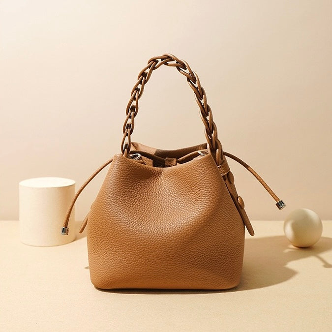 Genuine Leather Luxe Commuting Bucket Bag - Elegant Multiway Accessory