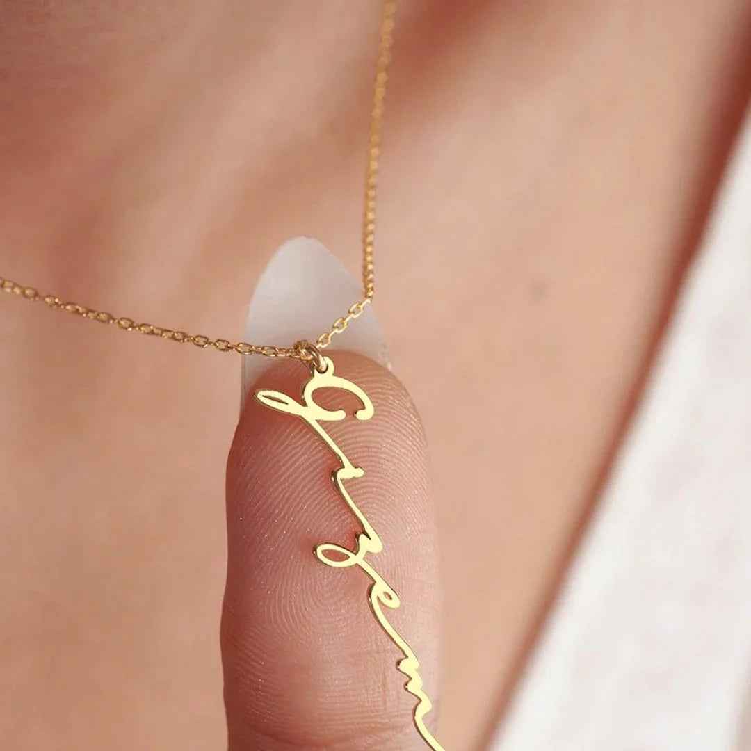 Rinascita Necklace Giulia - Custom Script Name Pendant, Stainless Steel, Adjustable Chain Rebooters