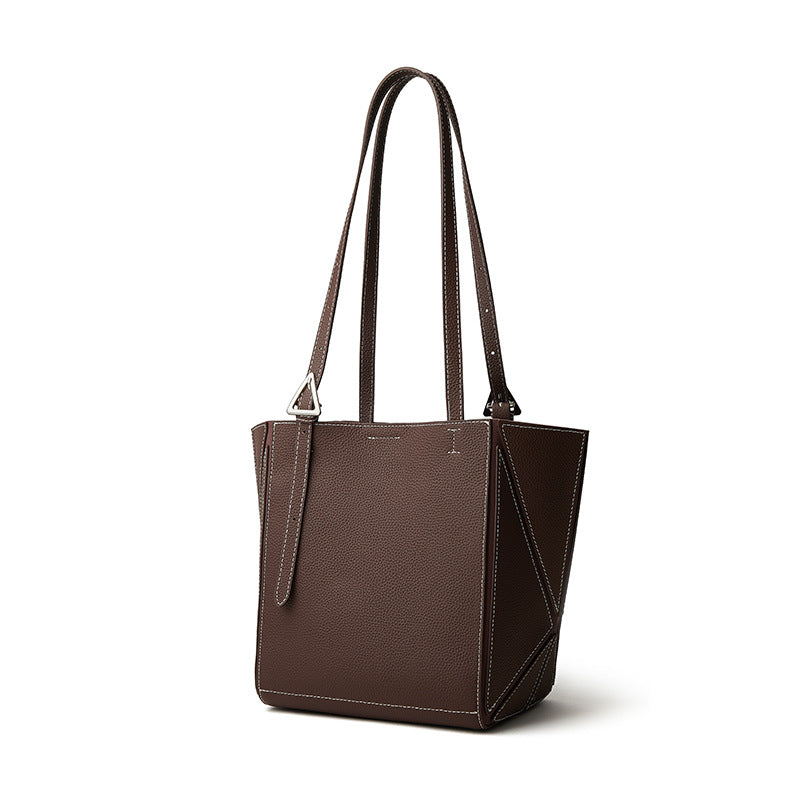Elegant Camel Textured Leather Shoulder Tote