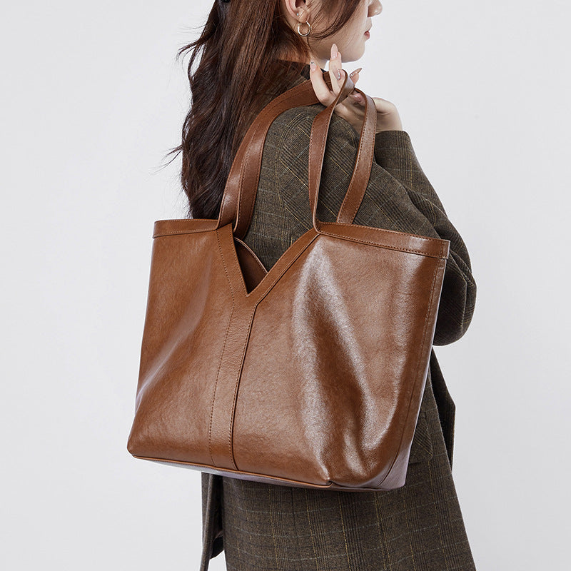 Korean Style Autumn Luxe Leather Tote Bag