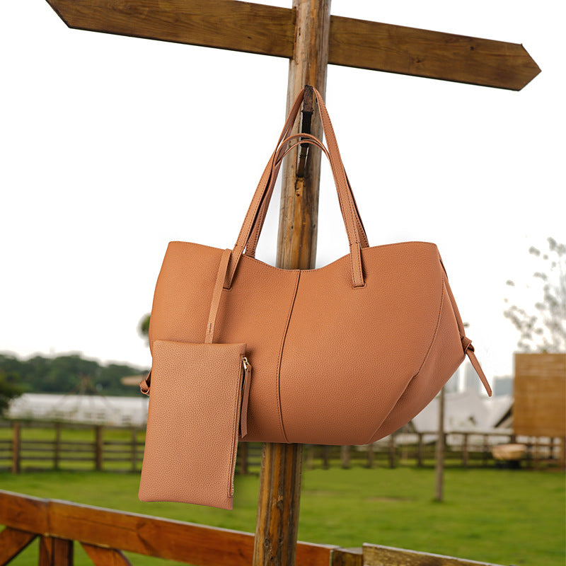 Genuine Pebbled Leather Tote Bag with Pouch - Urban Elegance Redefined