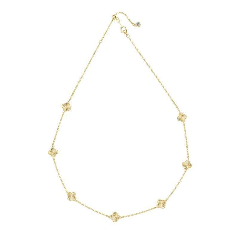 Gold Clover Necklace Aurelia - Seven Sunburst Clover Charms on 14K Gold Plated Sterling Silver, 40cm+5cm Velanci
