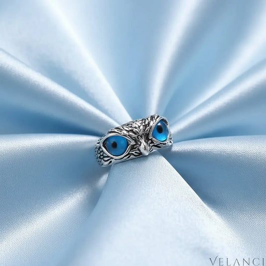 Owl Eyes Alloy Ring Sofia - Womens Ring With Blue Resin Eyes Women's Ring