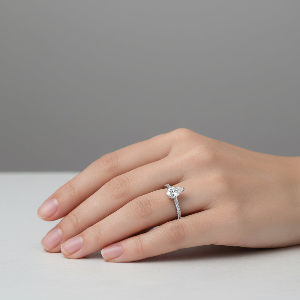Giulia Pear Ring - Womens Ring, Pear-Cut CZ Centerpiece Velanci
