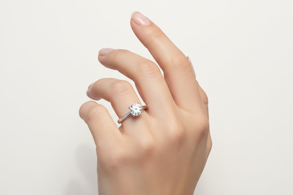 CZ Round-Cut Solitaire Ring - Rhodium-Plated Sterling Silver Four-Prong Setting 1ct Womens Ring Velanci