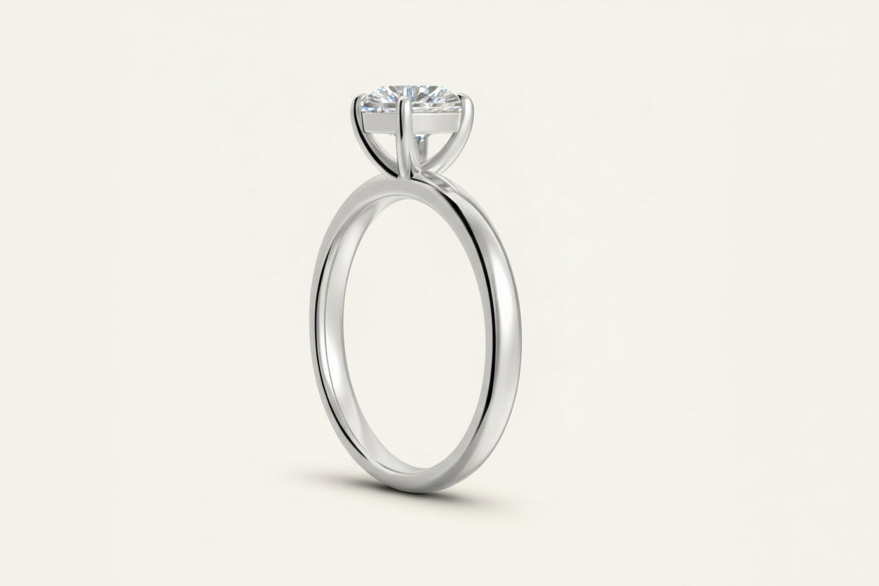 CZ Round-Cut Solitaire Ring - Rhodium-Plated Sterling Silver Four-Prong Setting 1ct Womens Ring Velanci