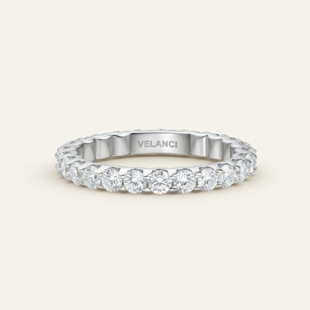 Ring Set Livia - CZ Duo In 925 Sterling Silver, Womens Ring Set With 3mm Aurelia Band And CZ Eternity Velanci